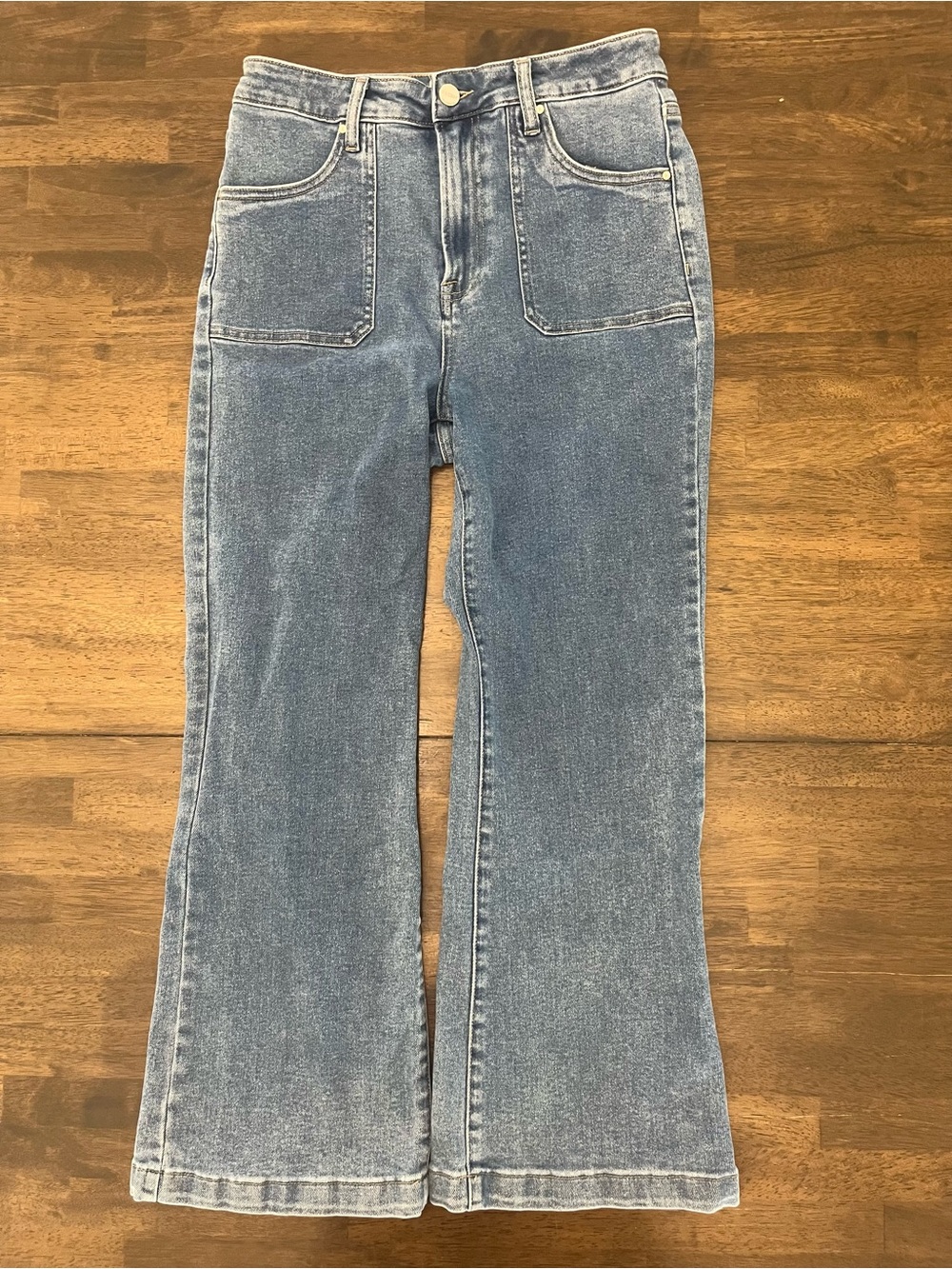Risen High Rise Front Patch Pocket Flare Jeans Sz 11 30 Womens Risen Denim Pants - Picture 2 of 9